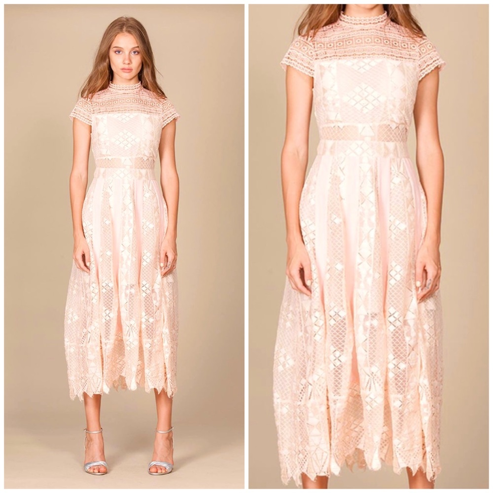 Foxiedox Blush Lace Art Deco Midi Dress XS NWT